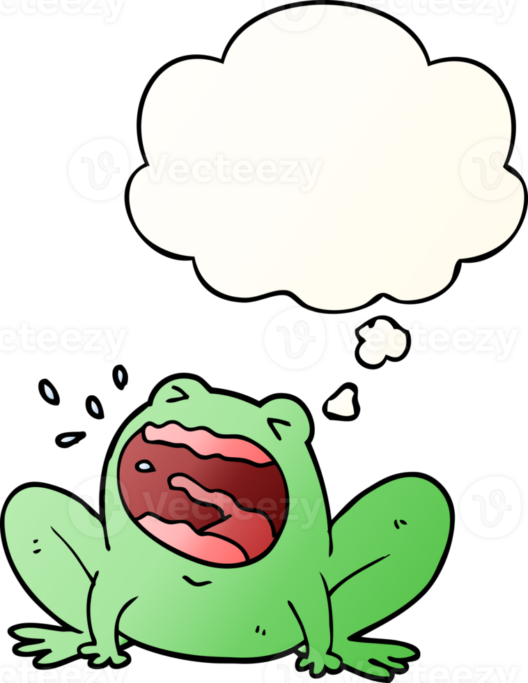 cartoon frog shouting with thought bubble in smooth gradient style png