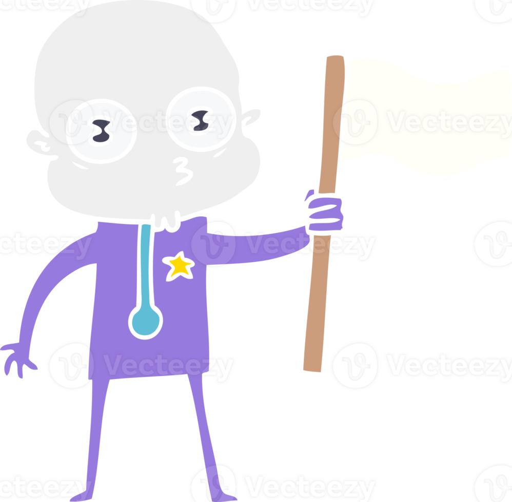 flat color style cartoon weird bald spaceman with flag png