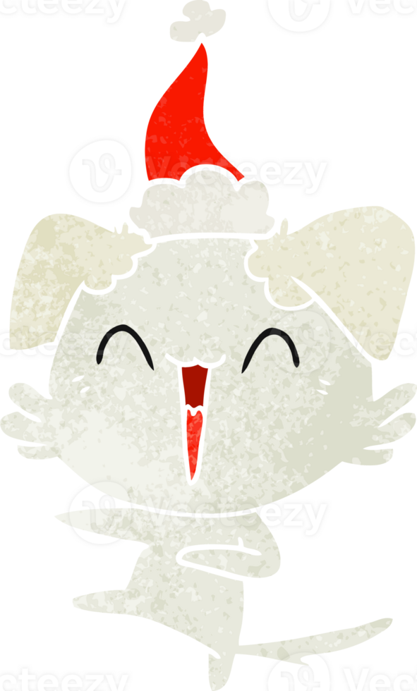 happy dancing dog hand drawn retro cartoon of a wearing santa hat png