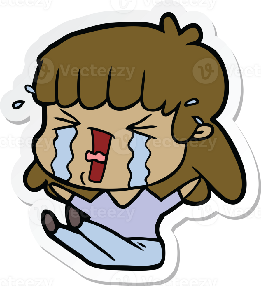 sticker of a cartoon woman in tears png