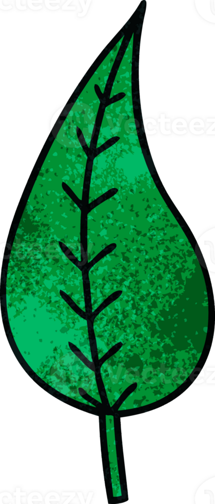 retro grunge texture cartoon of a green leaf png