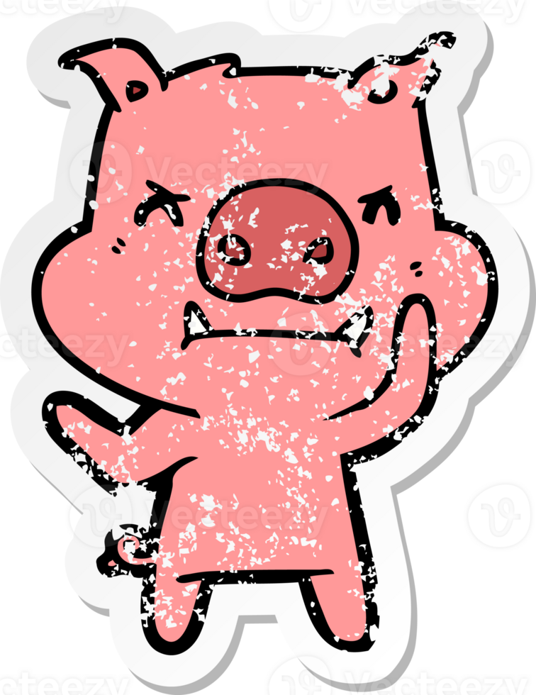 distressed sticker of a angry cartoon pig png