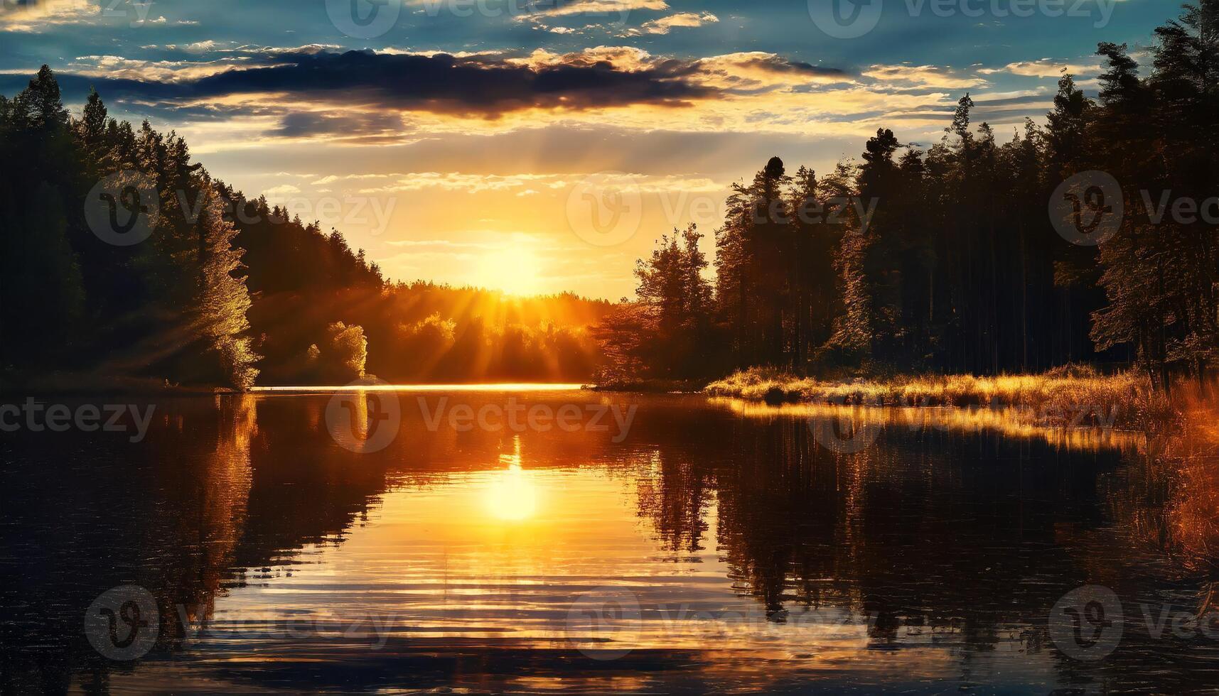 AI generated Magnificent picture of a sunset on a lake photo