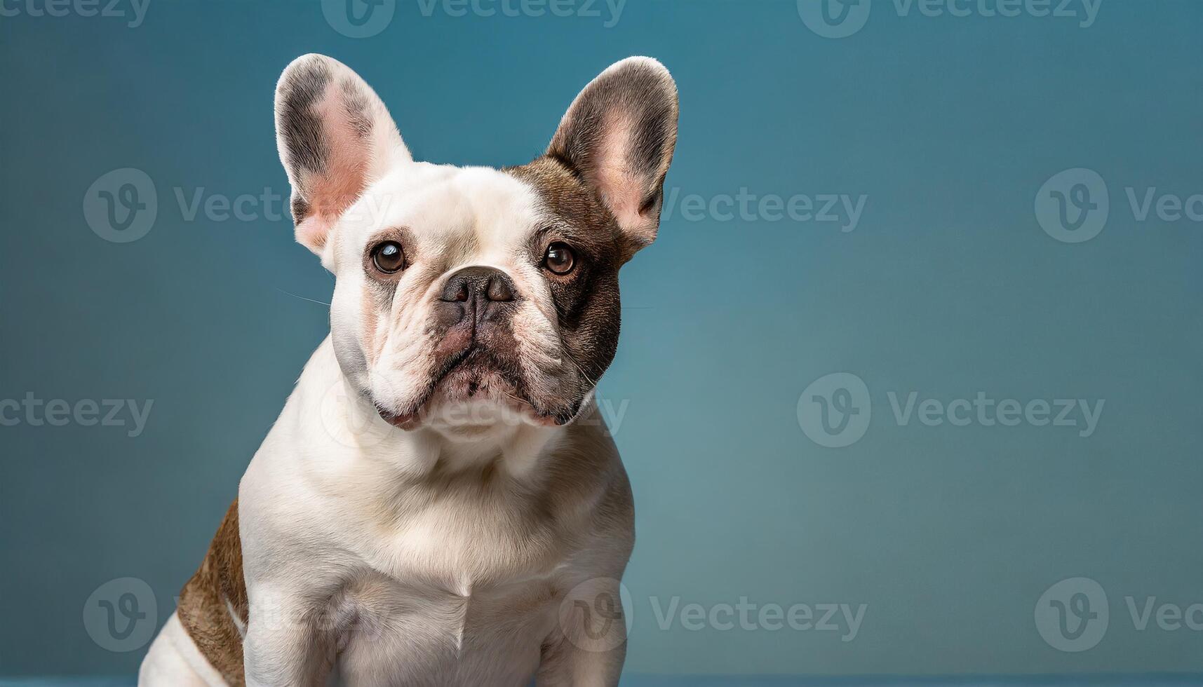 AI generated Cute white and brown French bulldog sitting photo