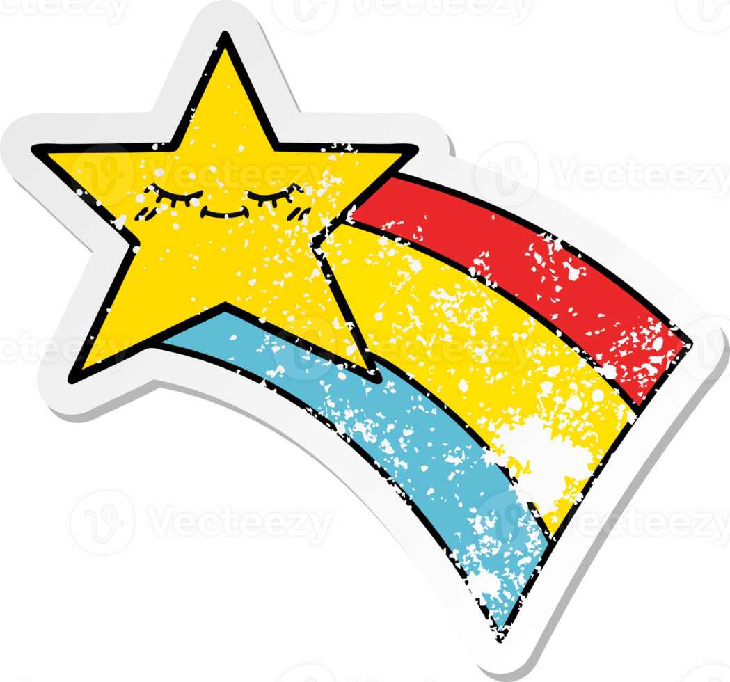 distressed sticker of a cute cartoon shooting rainbow star png