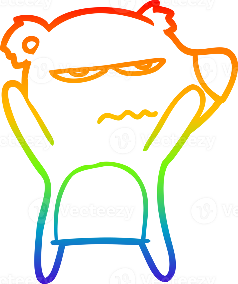rainbow gradient line drawing of a angry bear cartoon png