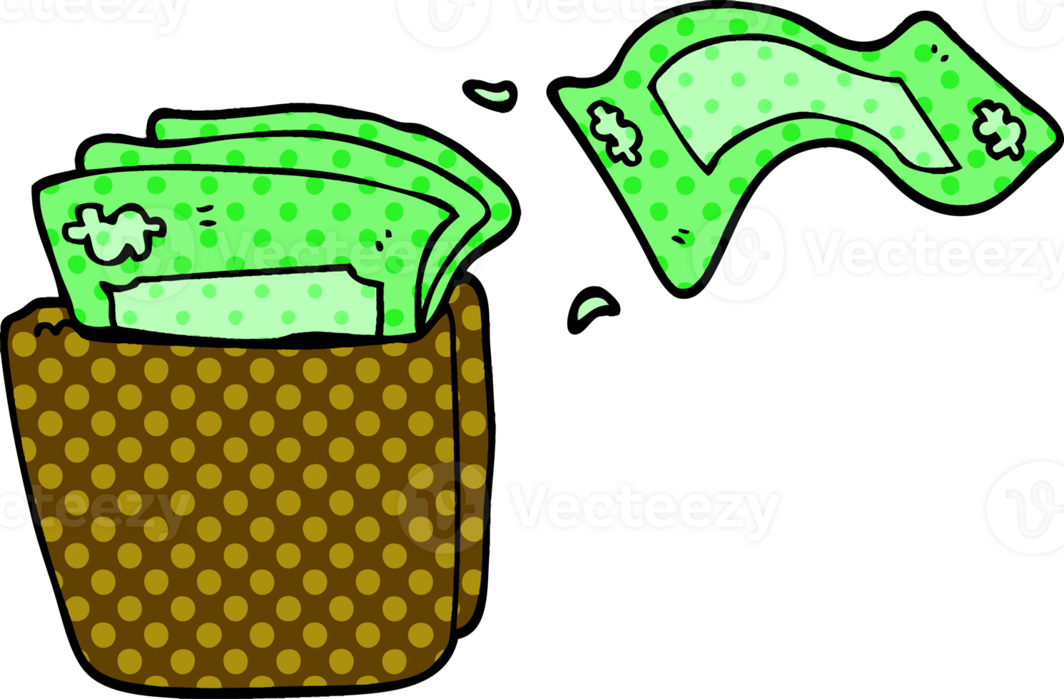 cartoon doodle wallet full of money png