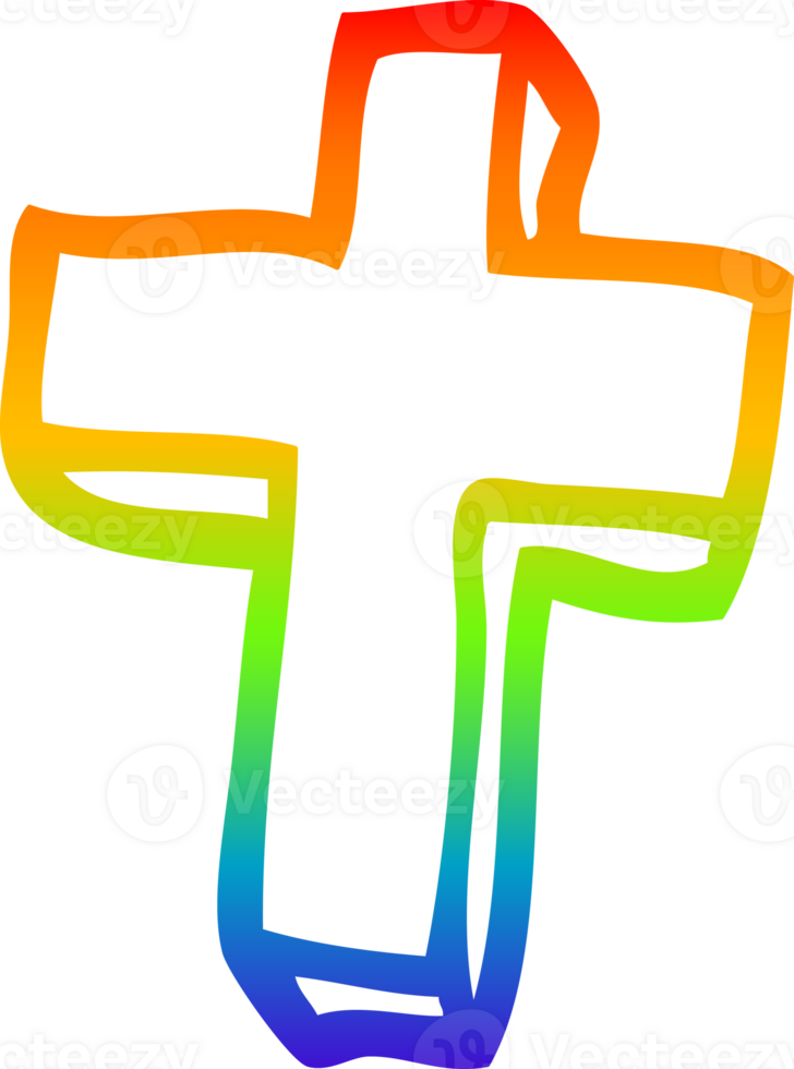 rainbow gradient line drawing of a cartoon gold cross png