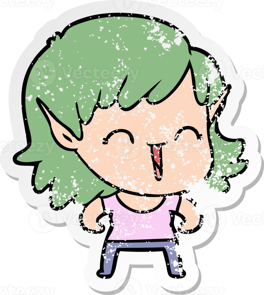 distressed sticker of a cartoon elf girl png
