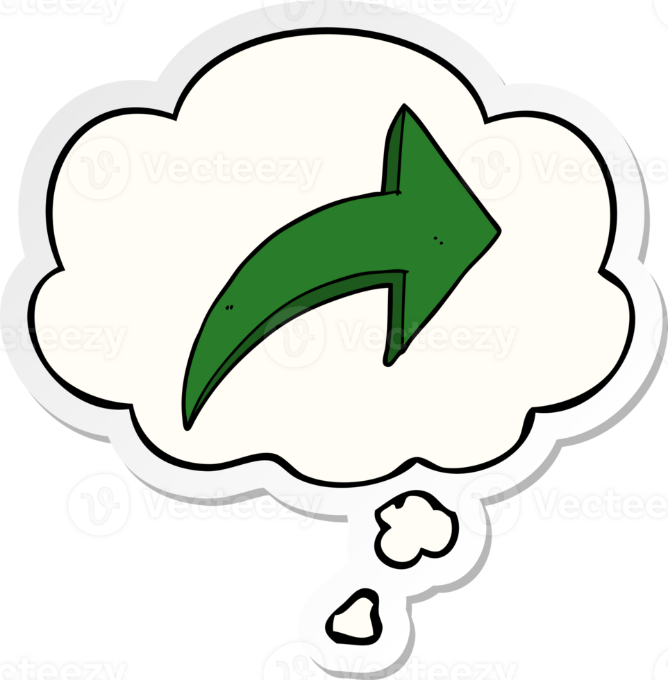 cartoon pointing arrow with thought bubble as a printed sticker png