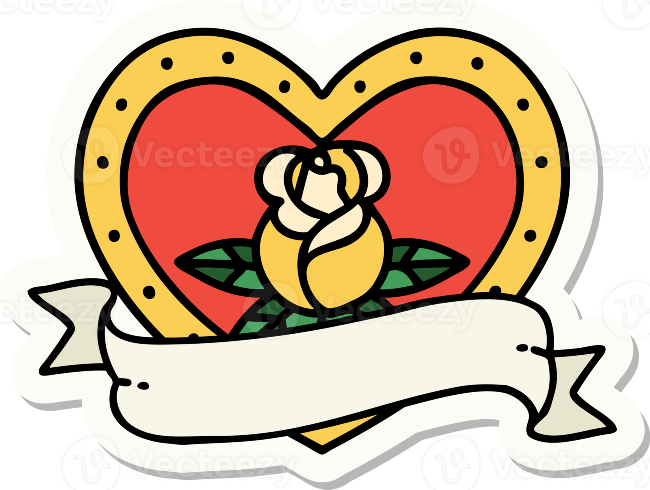 sticker of tattoo in traditional style of a heart rose and banner png