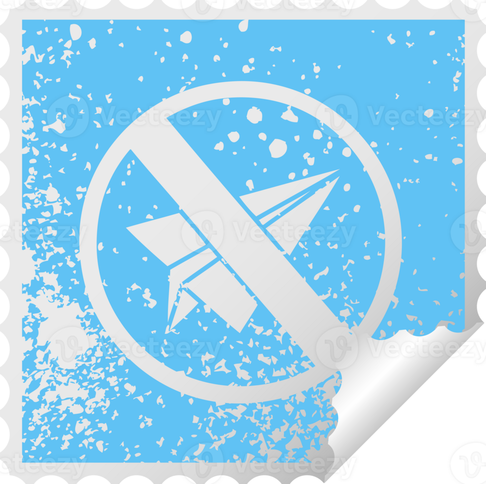 distressed square peeling sticker symbol of a no paper aeroplanes allowed png