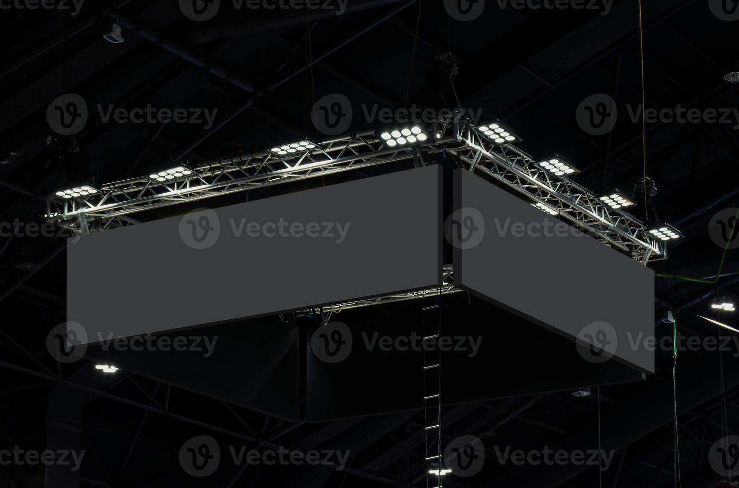 Hanging black horizontal billboard with clipping path for mock up photo