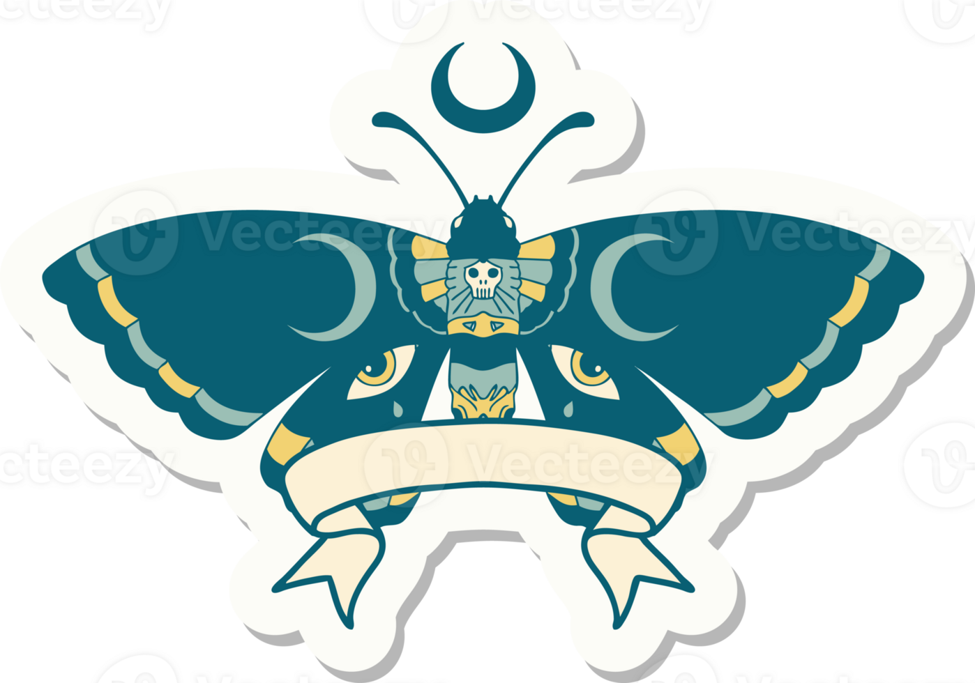 tattoo style sticker with banner of a moth png