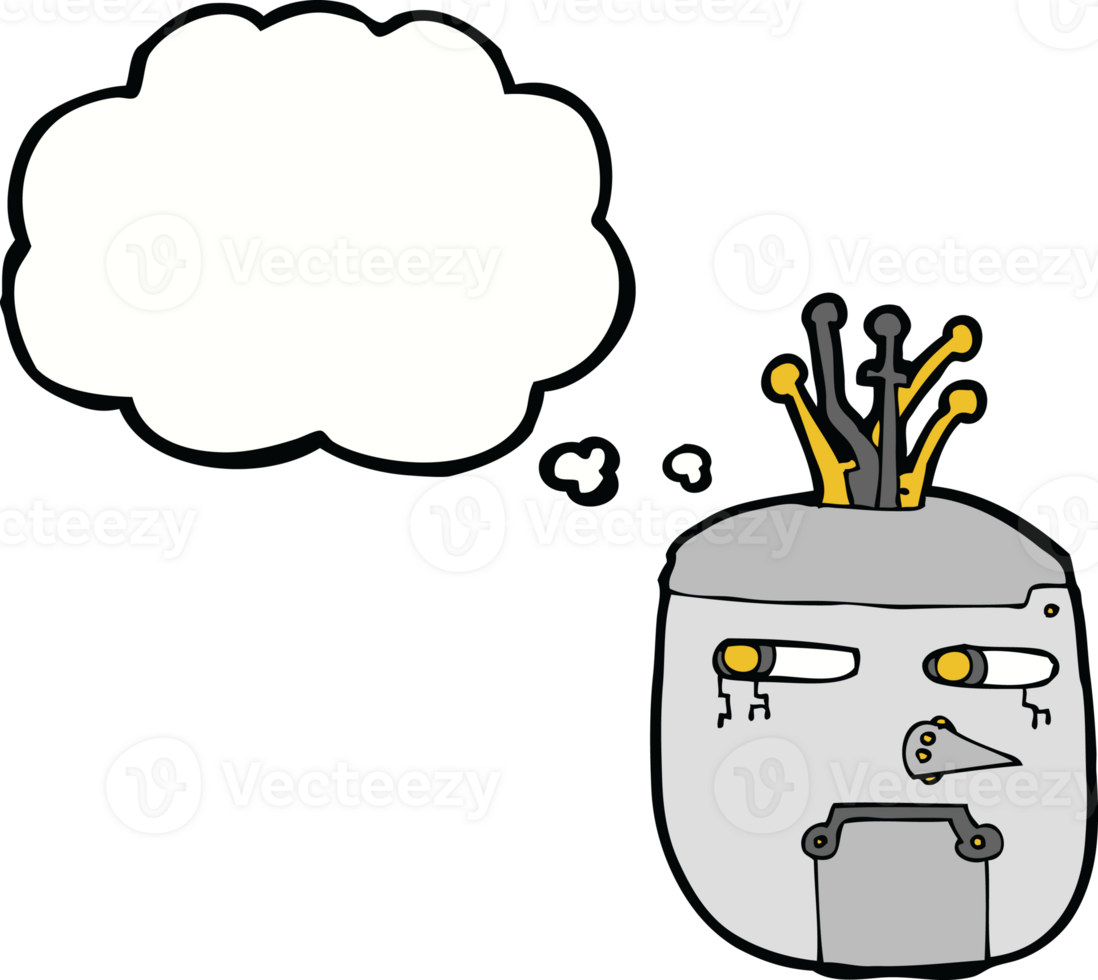 cartoon robot head with thought bubble png