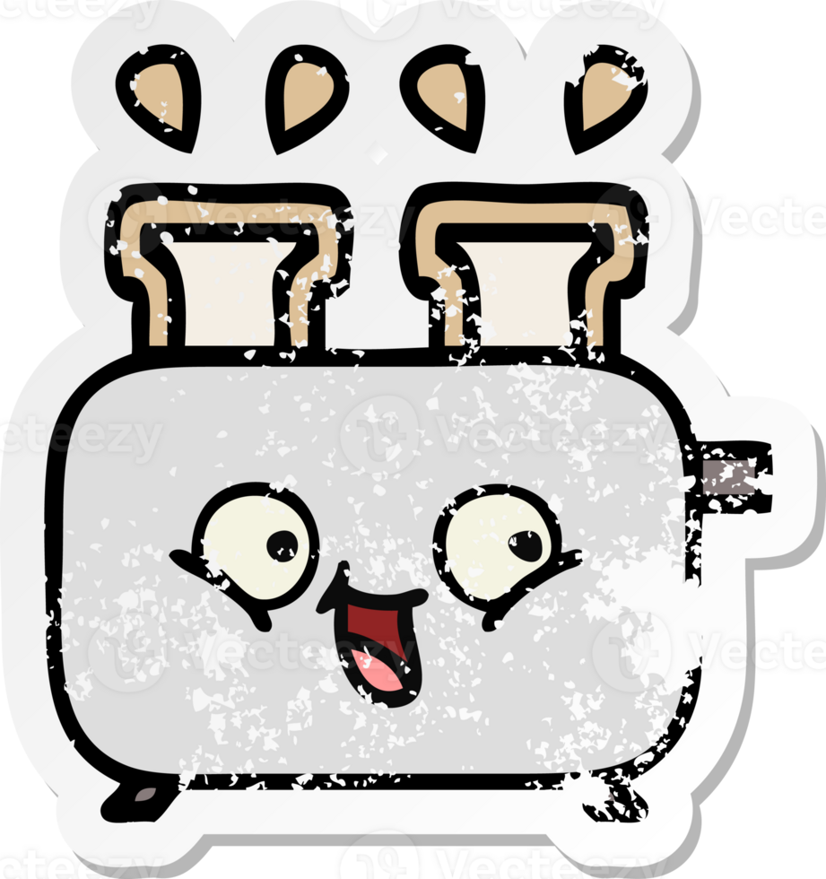 distressed sticker of a cute cartoon of a toaster png