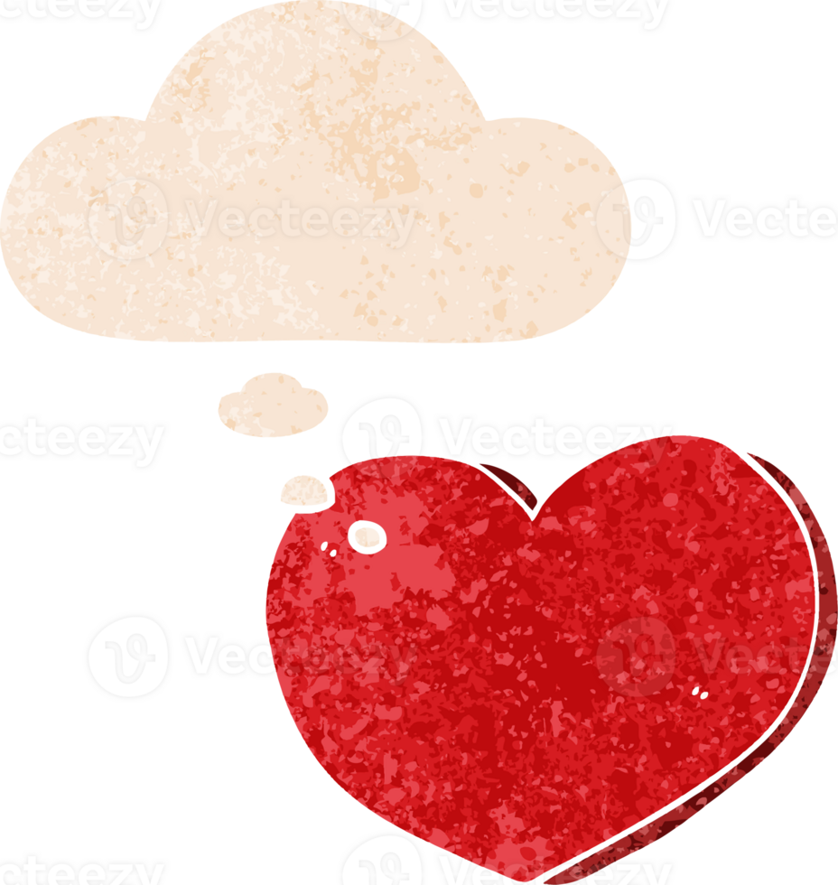 cartoon love heart with thought bubble in grunge distressed retro textured style png