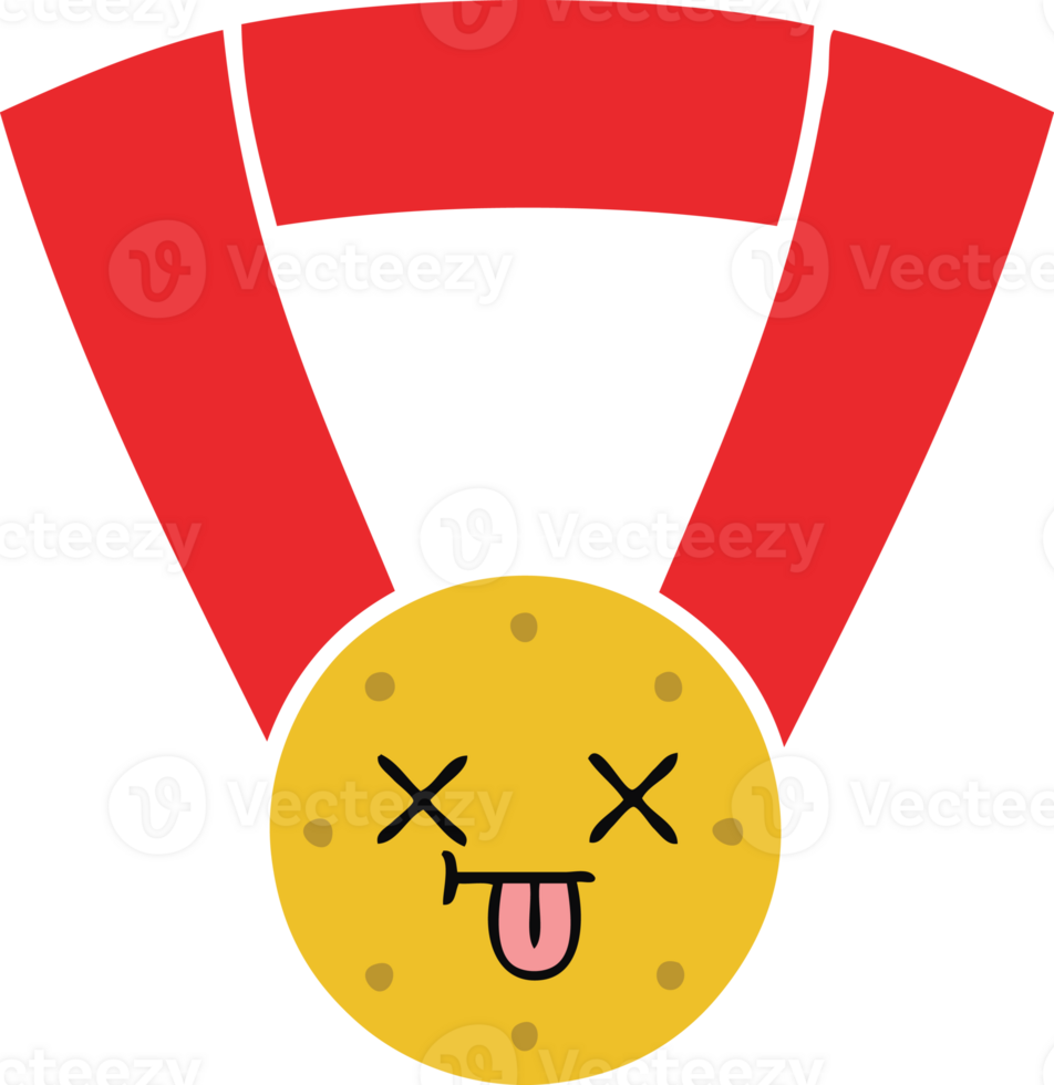 flat color retro cartoon of a gold medal png