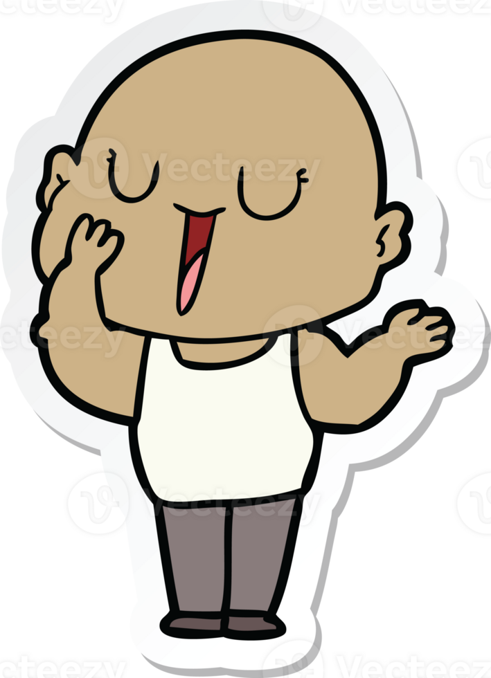 sticker of a happy cartoon bald man yawning png