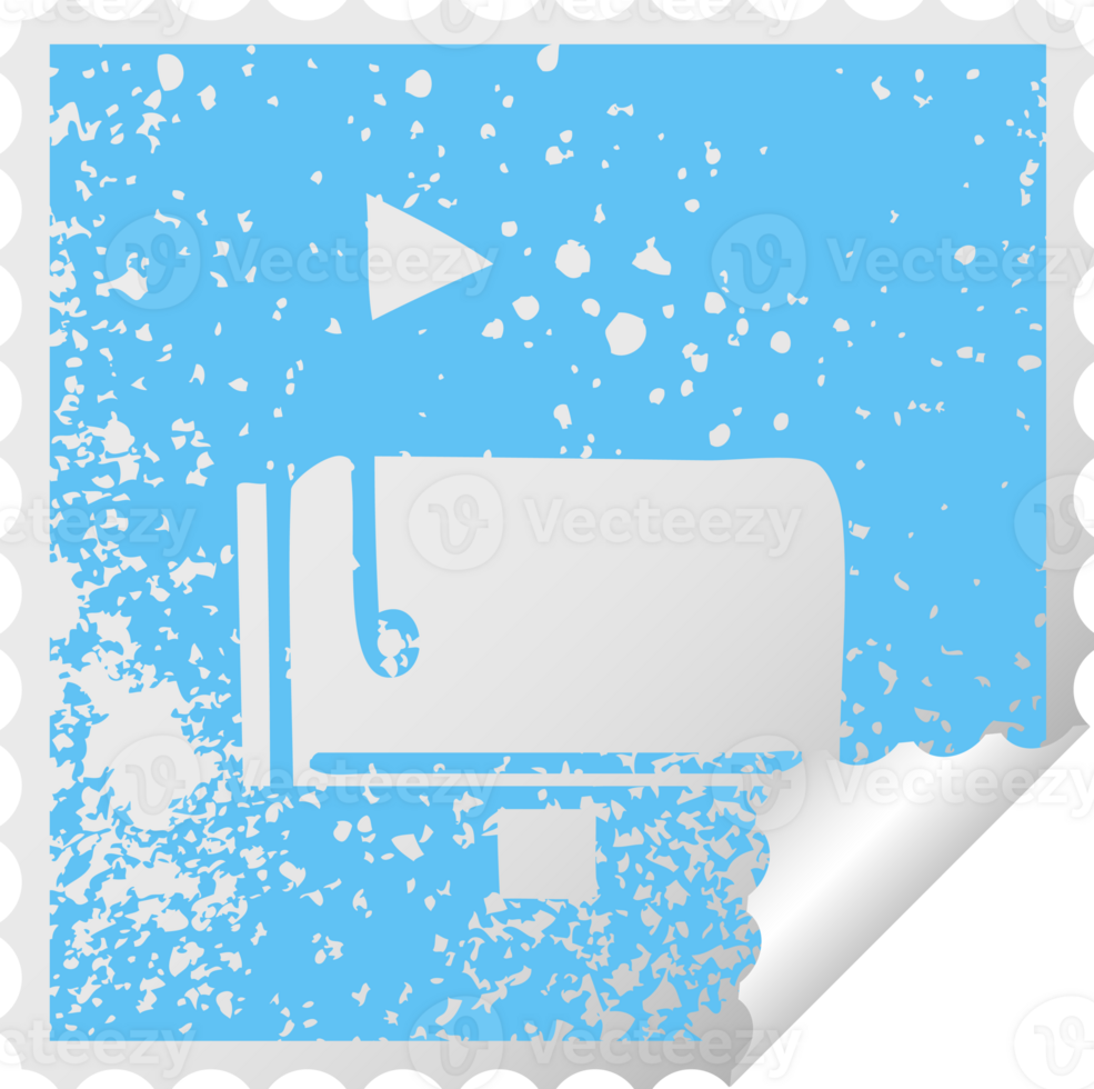 distressed square peeling sticker symbol of a mail box png