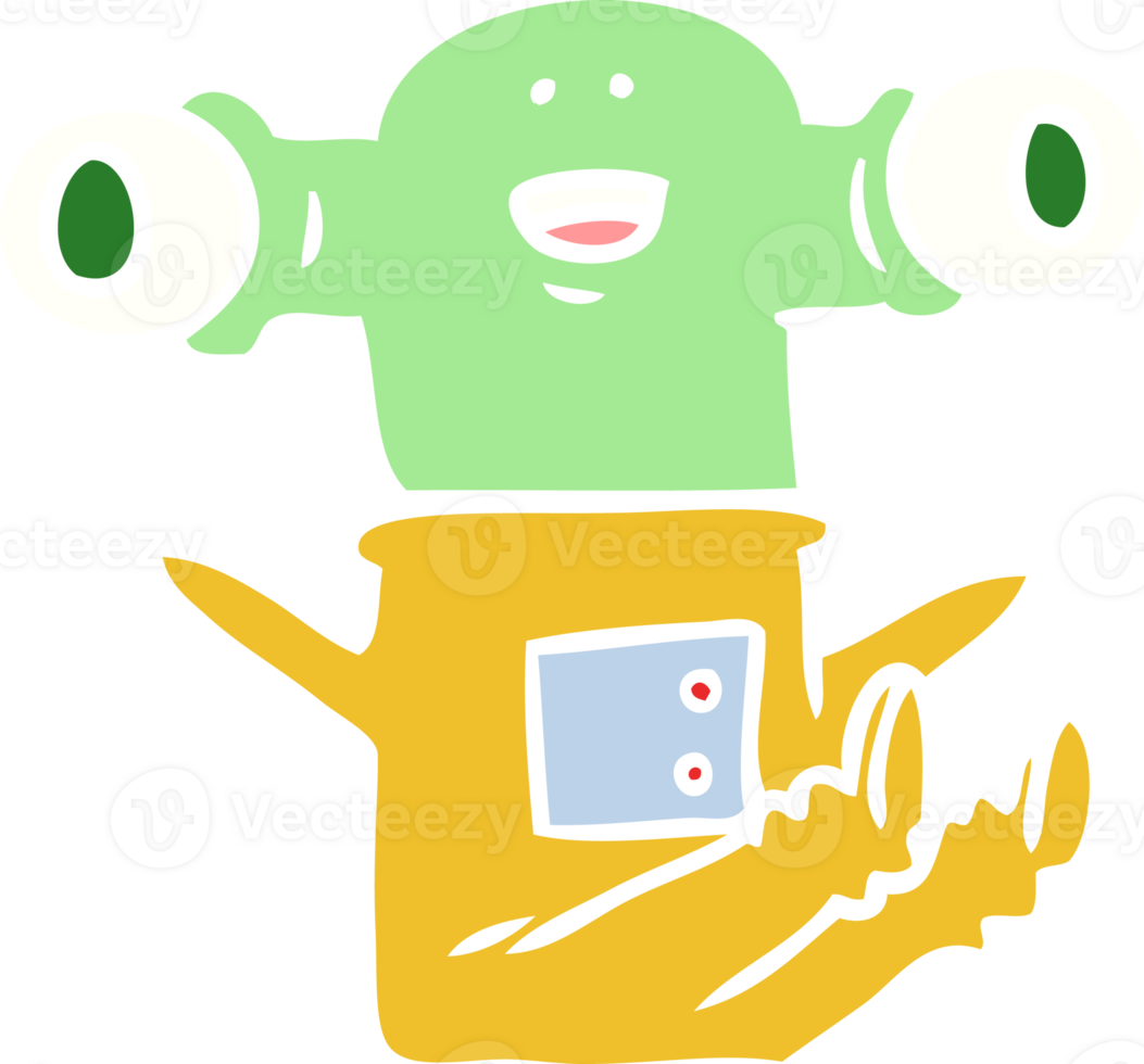 friendly flat color style cartoon alien sitting down png