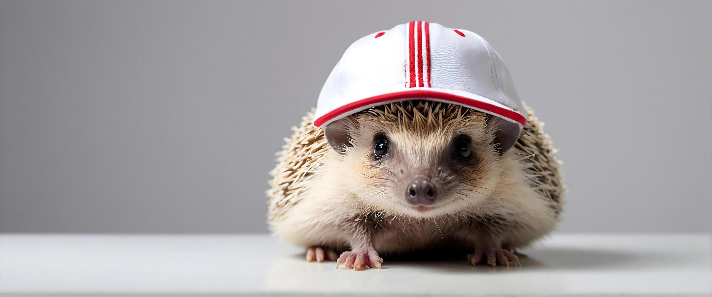 AI generated Adorable cute hedgehog with blank baseball cap isolated on white background, animals and wildlife wallpaper, template photo