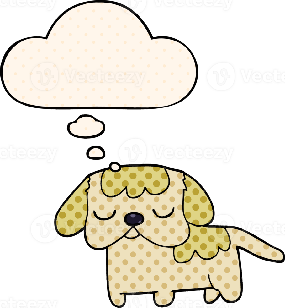 cute cartoon puppy with thought bubble in comic book style png