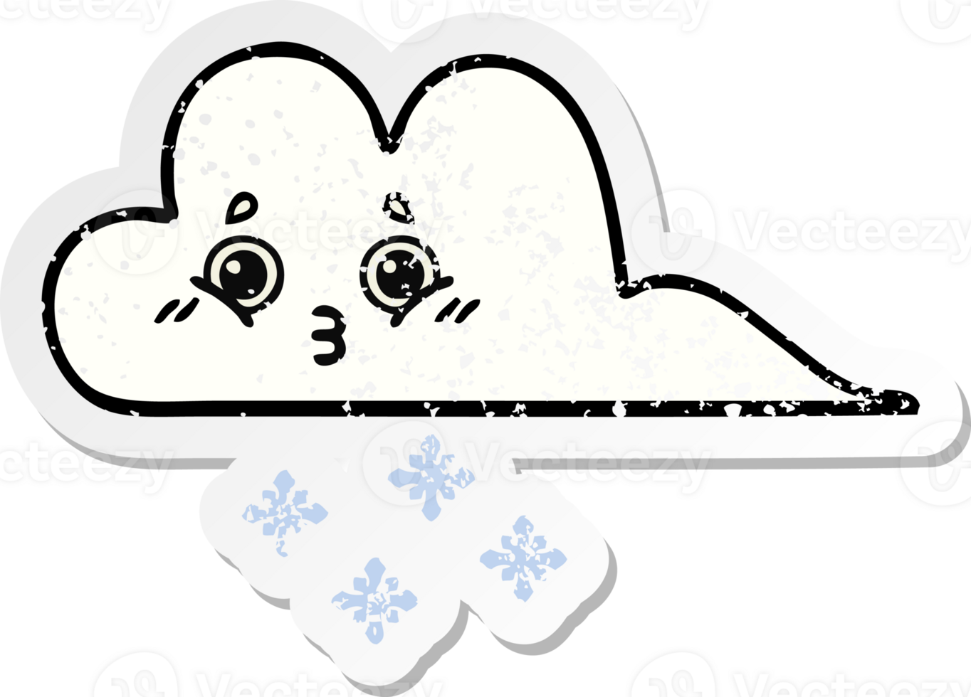 distressed sticker of a cute cartoon snow cloud png