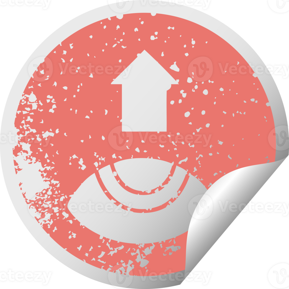 distressed circular peeling sticker symbol of a eye looking up png