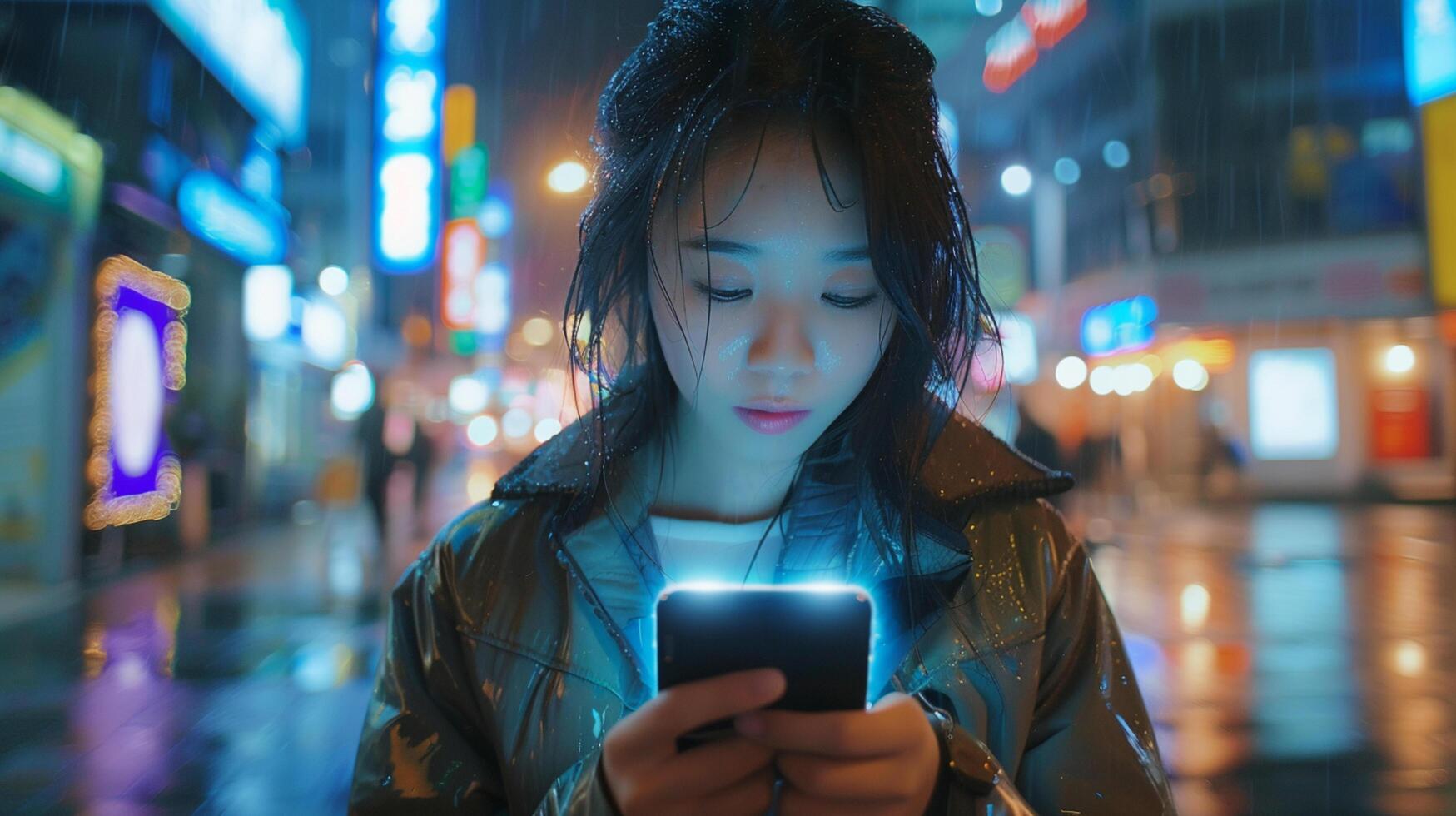 AI generated Asian woman uses artificial intelligence in her smartphone AI Generative photo