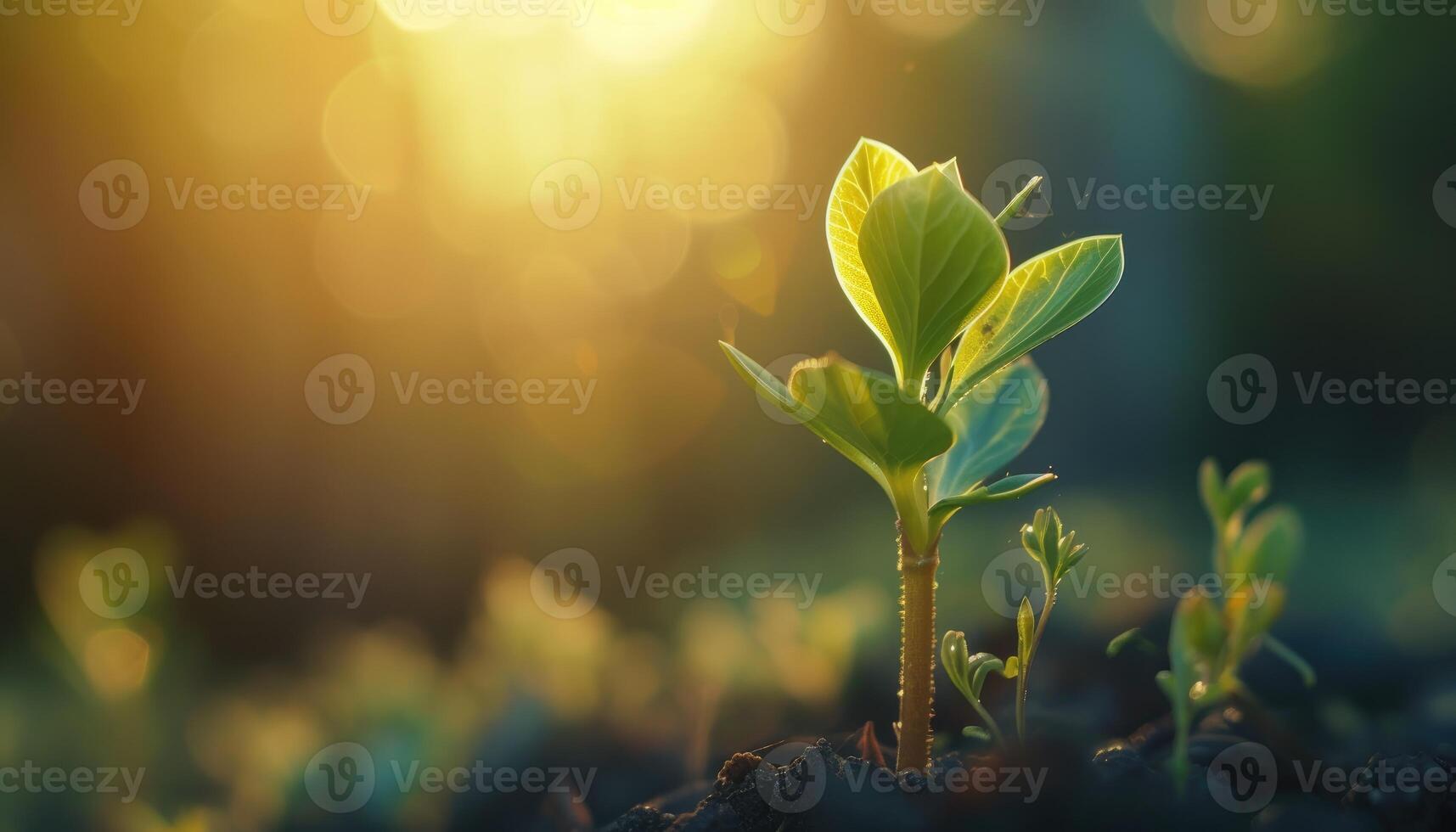 AI generated sprout are growing blurred natural background with sunlight photo