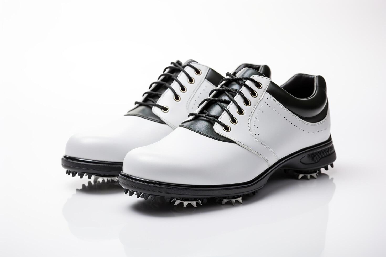 AI generated A pair of white leather golf shoes on a white background. Generated by artificial intelligence photo