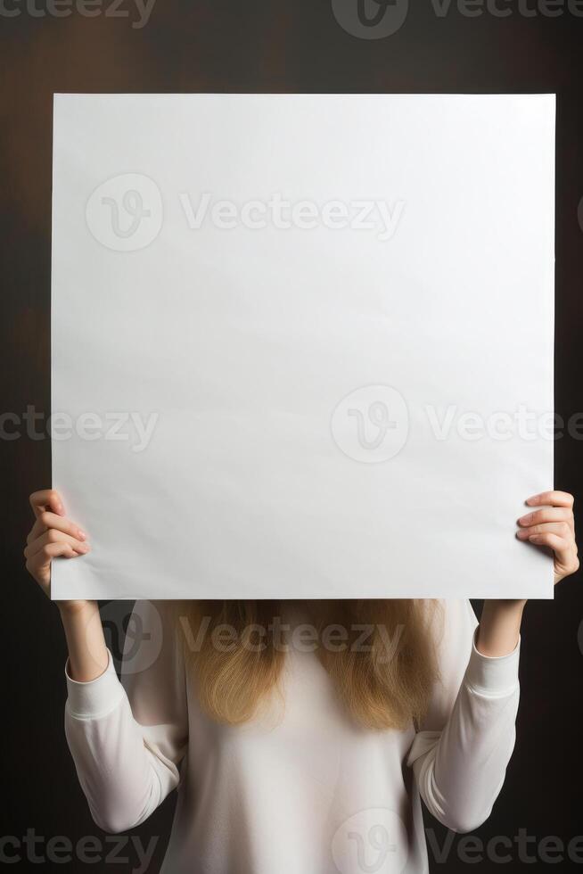 AI generated mockup women holding blank frame photo