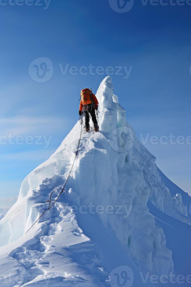 AI generated Climbers are at the top of the iceberg photo