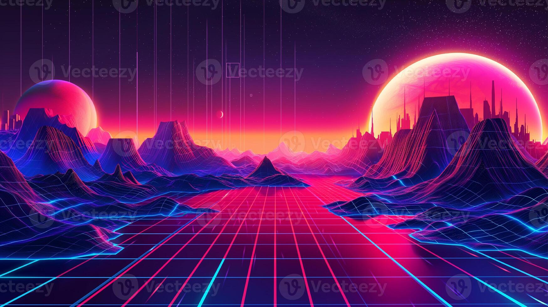 AI generated an image of a futuristic landscape with neon lights. ai generated image. Pro Photo