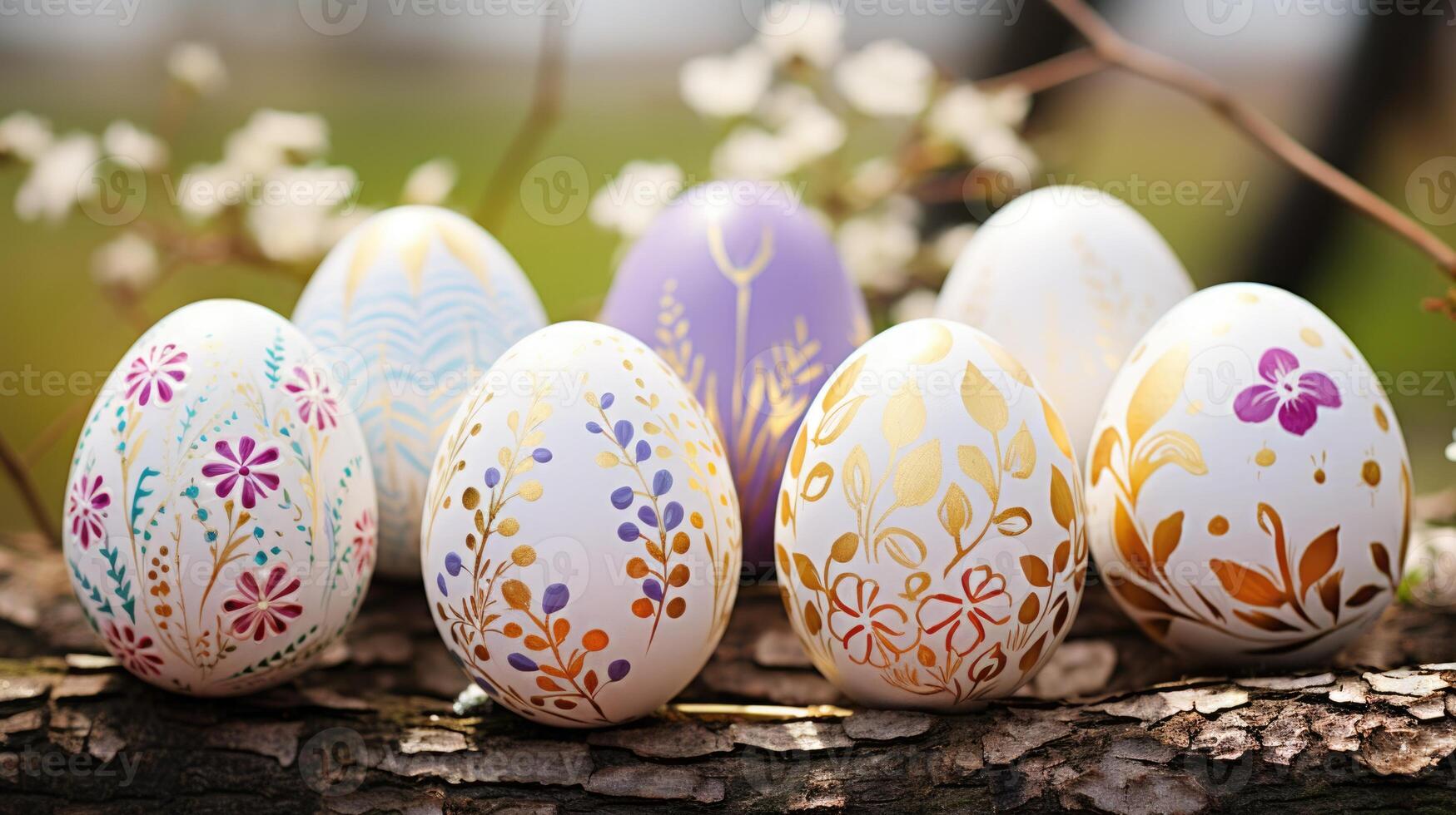AI generated gold and pastel colorful easter egg, ai photo