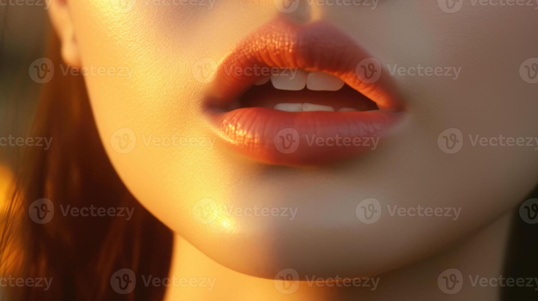 AI generated close up portrait of a woman red lips skin care, ai photo