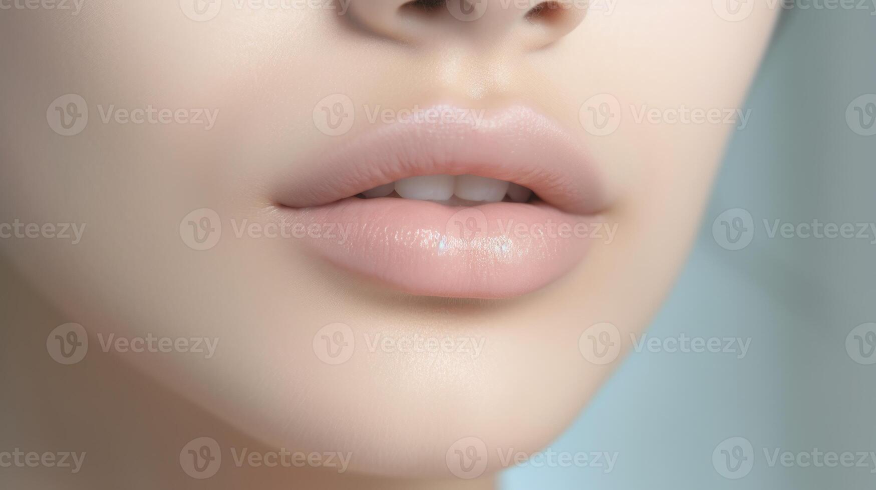 ai generado cerca arriba retrato de un mujer labios piel cuidado, ai foto