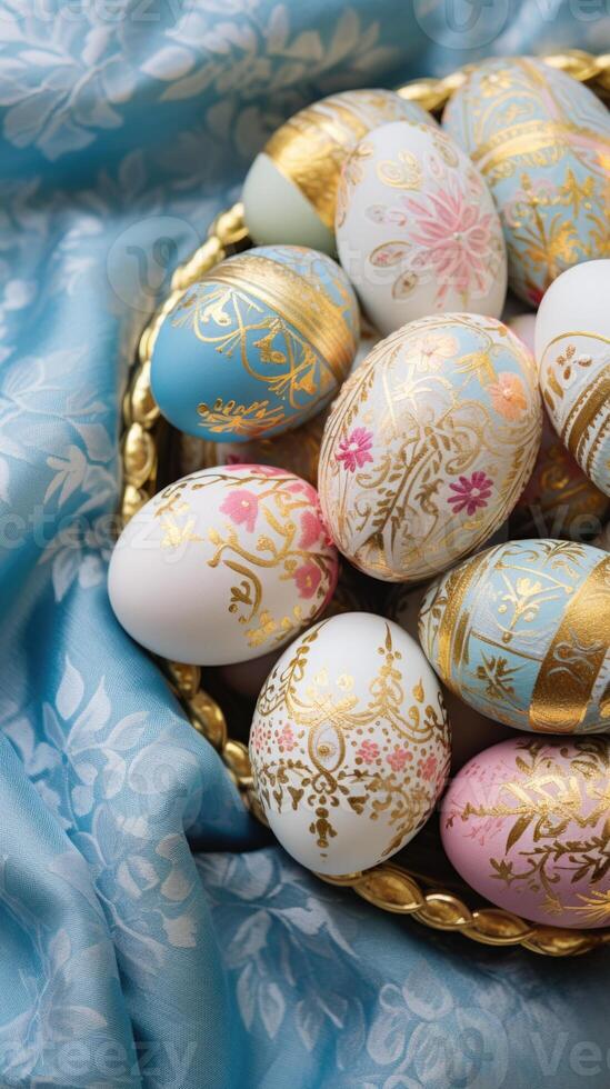 AI generated gold and pastel colorful easter egg, ai photo