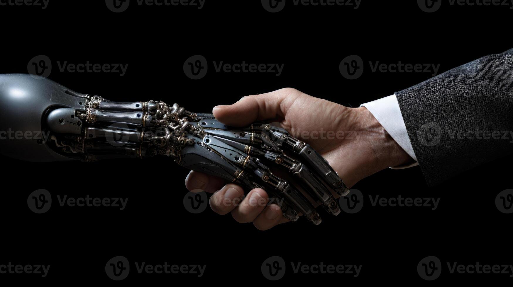 AI generated artificial intelligence and human hands doing handshake, ai photo