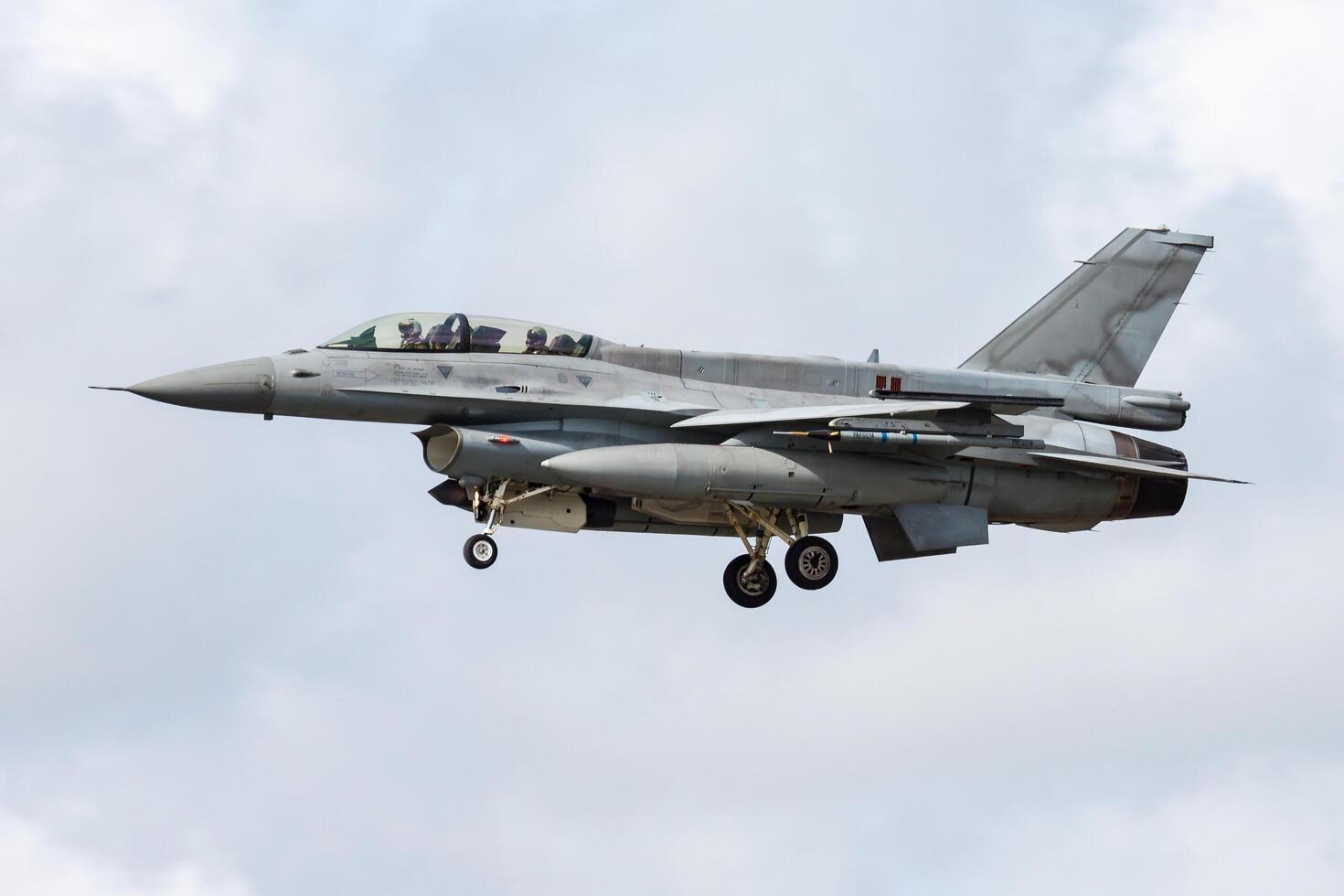 Military fighter jet plane at air base. Airport and airfield. Air force flight operation. Aviation and aircraft. Air defense. Military industry. Fly and flying. photo