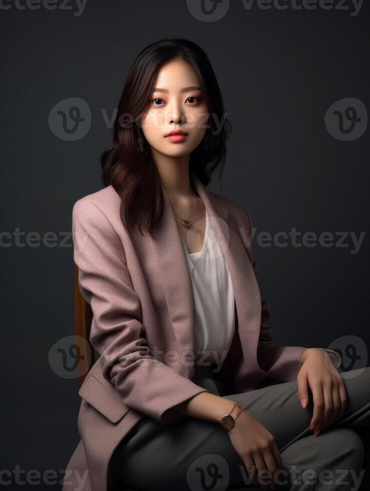 AI generated Woman Sitting on Chair With Crossed Legs photo