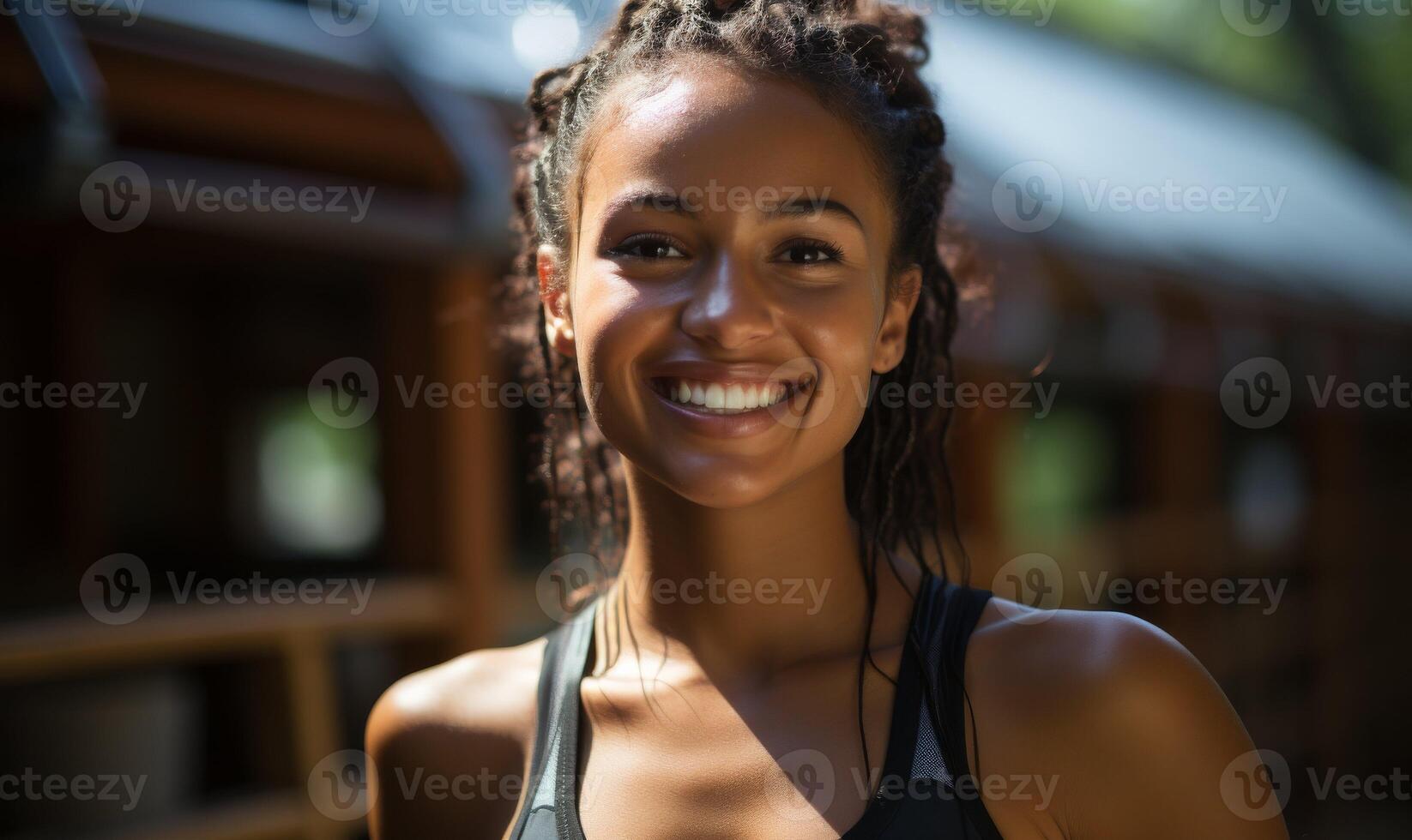 AI generated Smiling Woman in a Diverse Setting photo