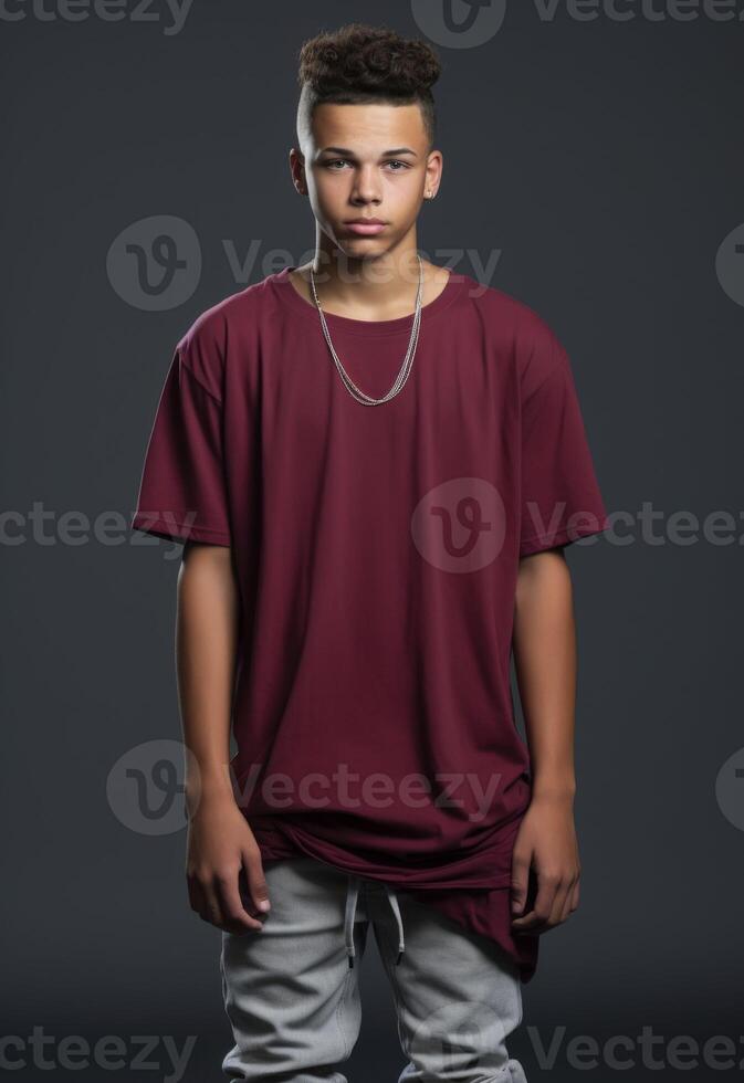 AI generated Young Man Standing in Front of Gray Background photo