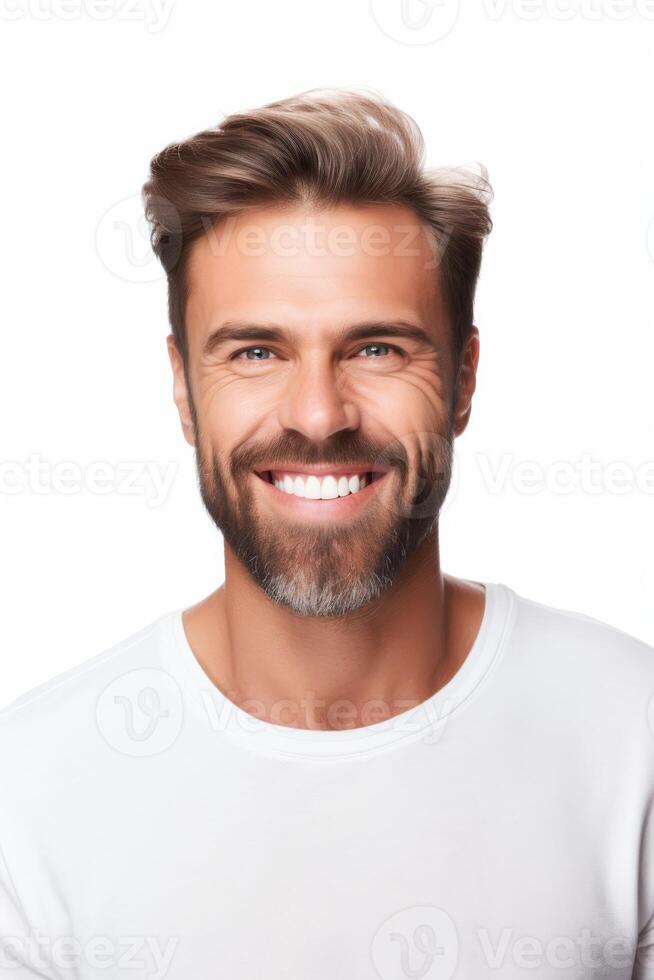 AI generated Smiling Man With Beard in White Shirt photo