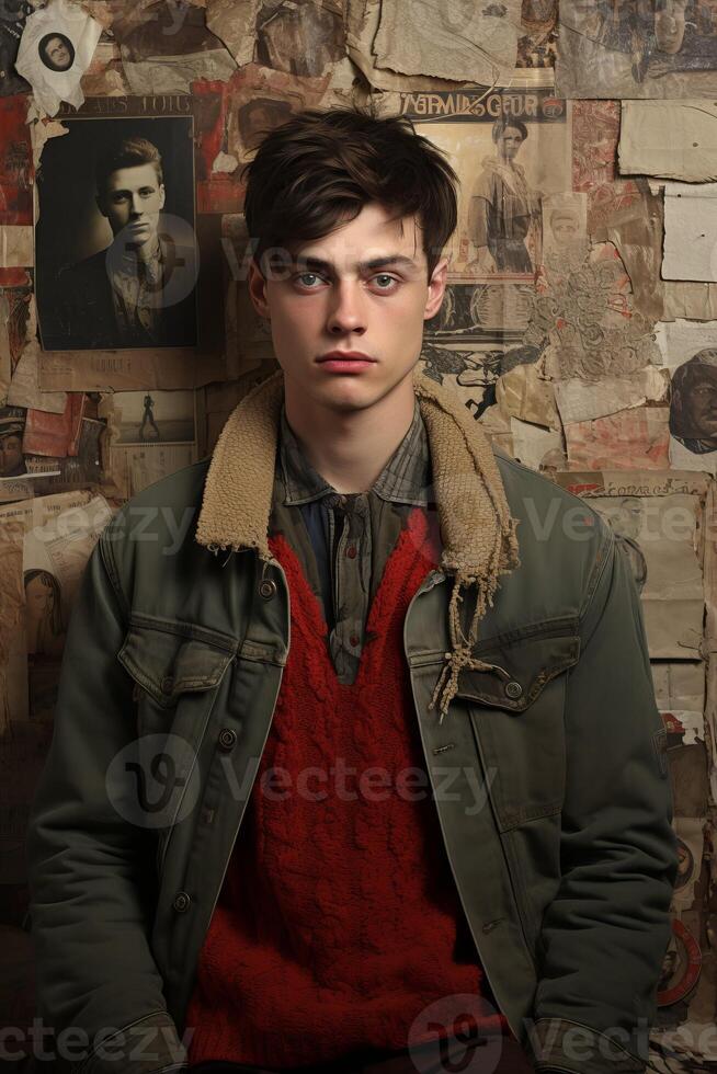 AI generated Young Man in Green Jacket and Red Sweater photo