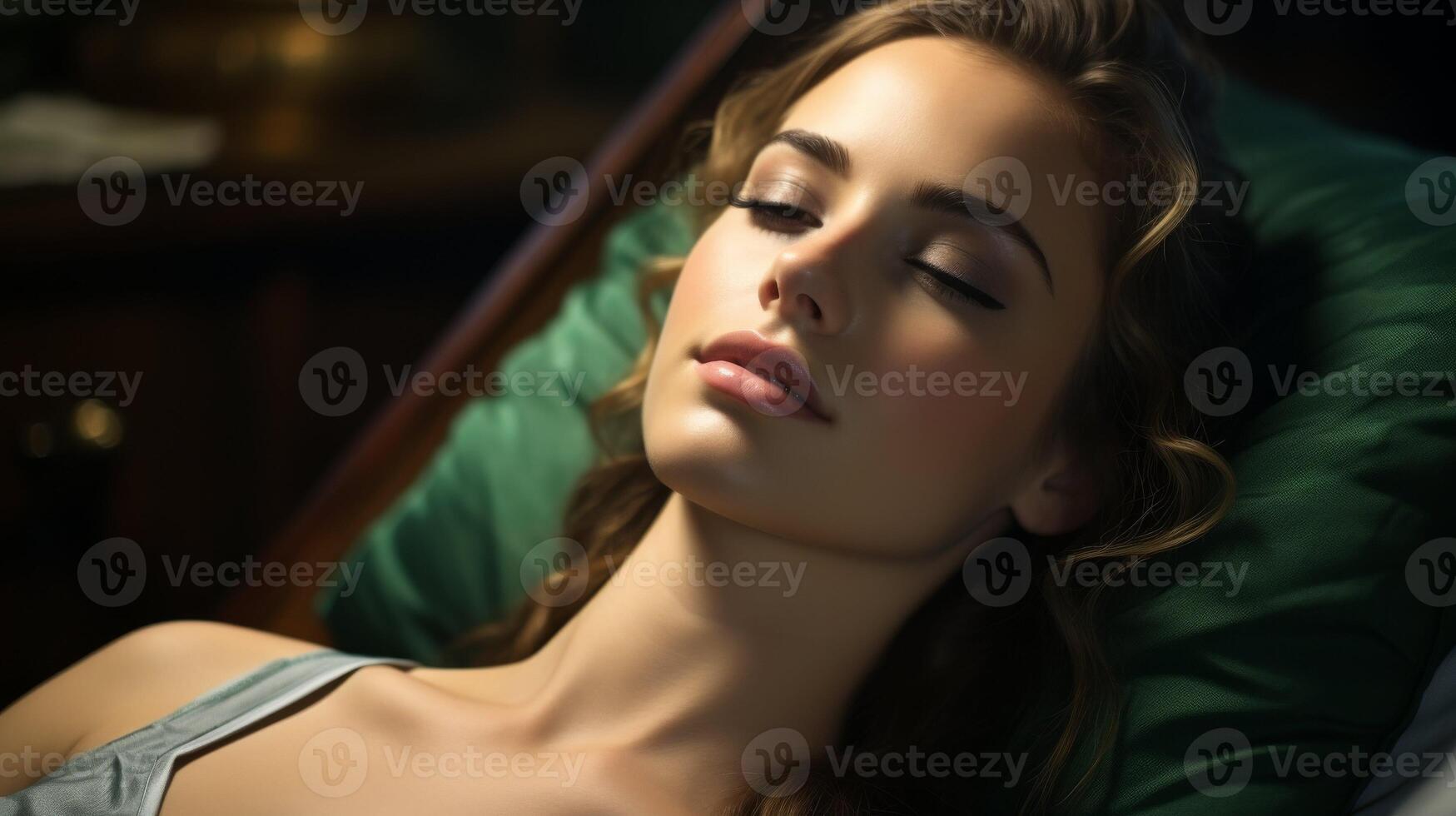 AI generated Woman Relaxing in Chair With Eyes Closed photo