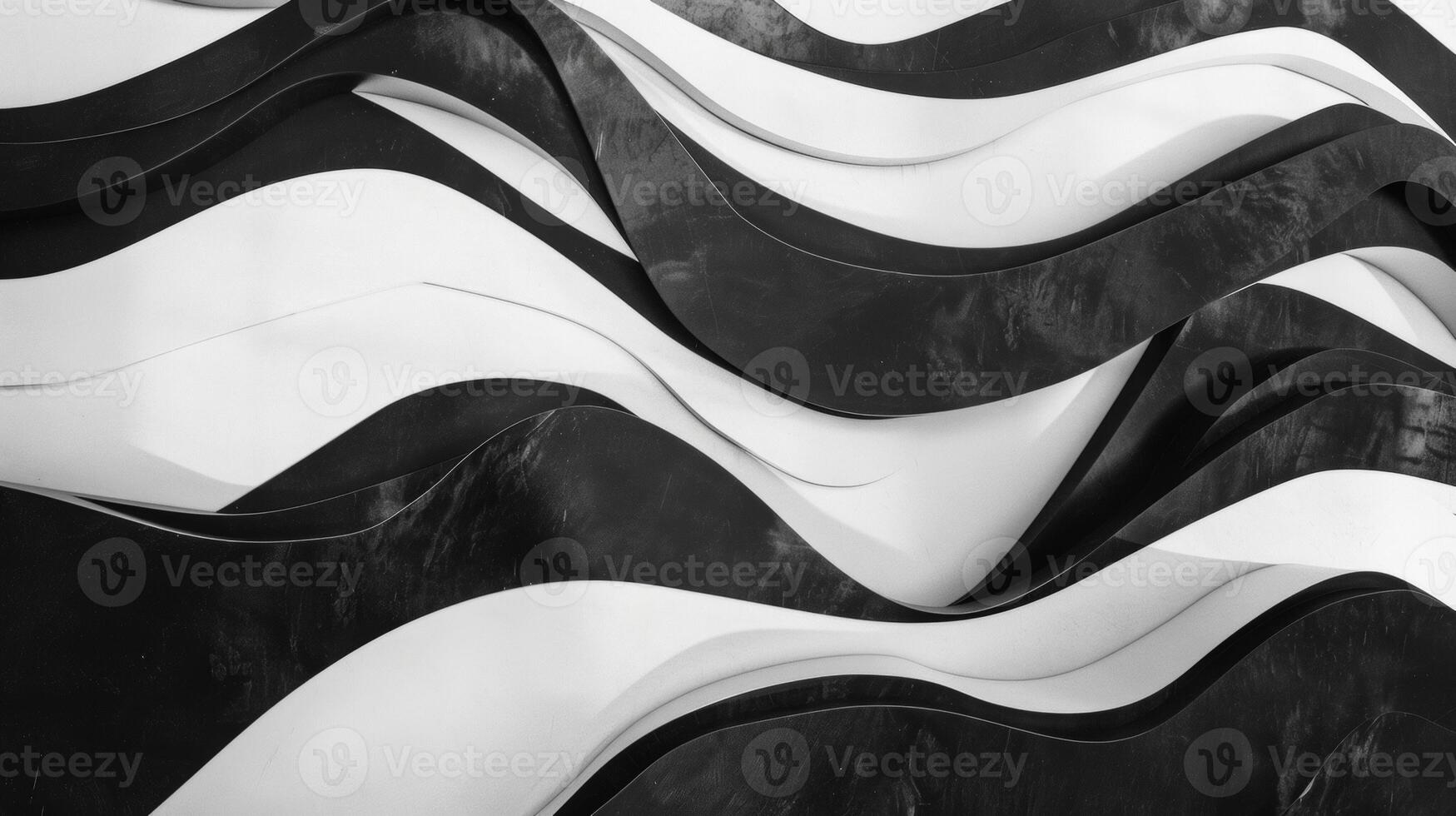 AI generated The image shows an abstract design of flowing, wavelike forms in black and white with a sense of movement and grace. geometric black and white forms flowing waves in background photo