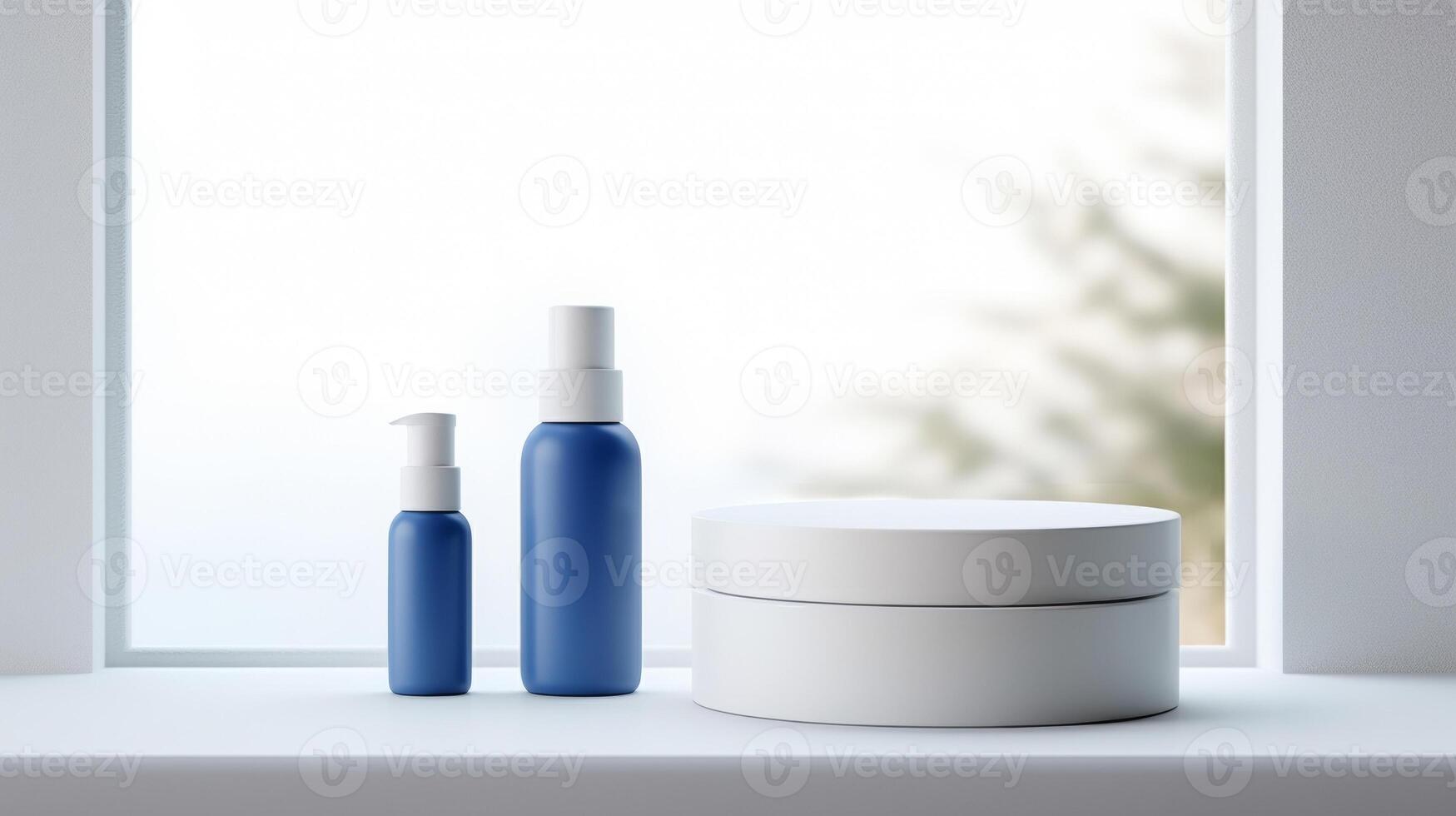 AI generated A trio of sleek cosmetic bottles with a minimalist design on a muted backdrop, perfect for branding photo