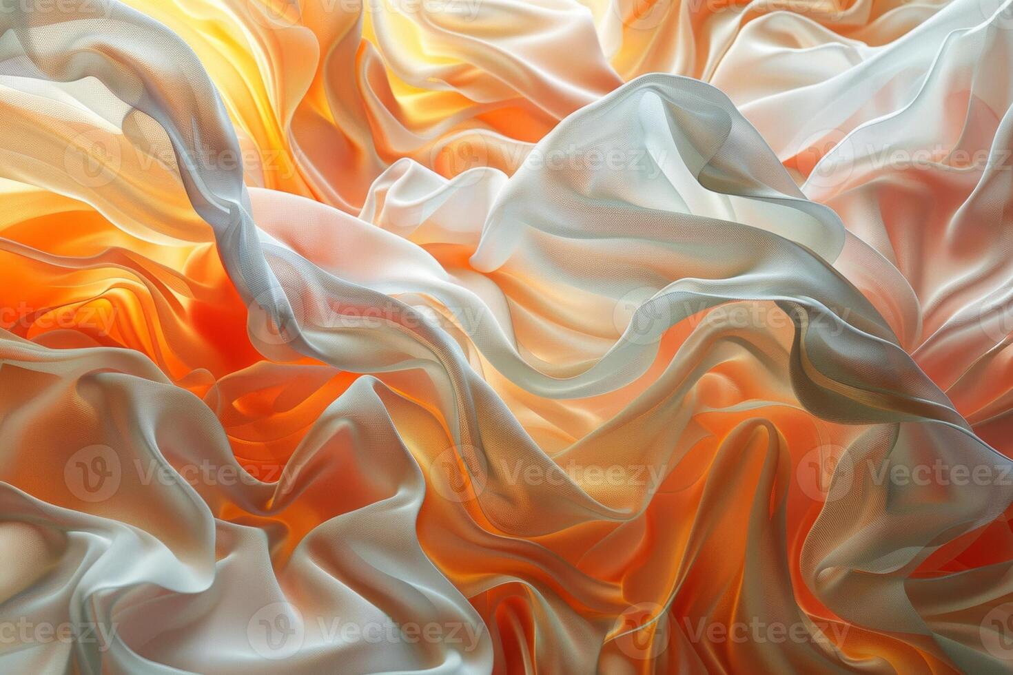 AI generated dynamic colorful abstract image showcasing waves of fluid-like fabric in warm tones of orange, yellow, and white creating and flowing aesthetic. abstract background fluid and flower forms photo